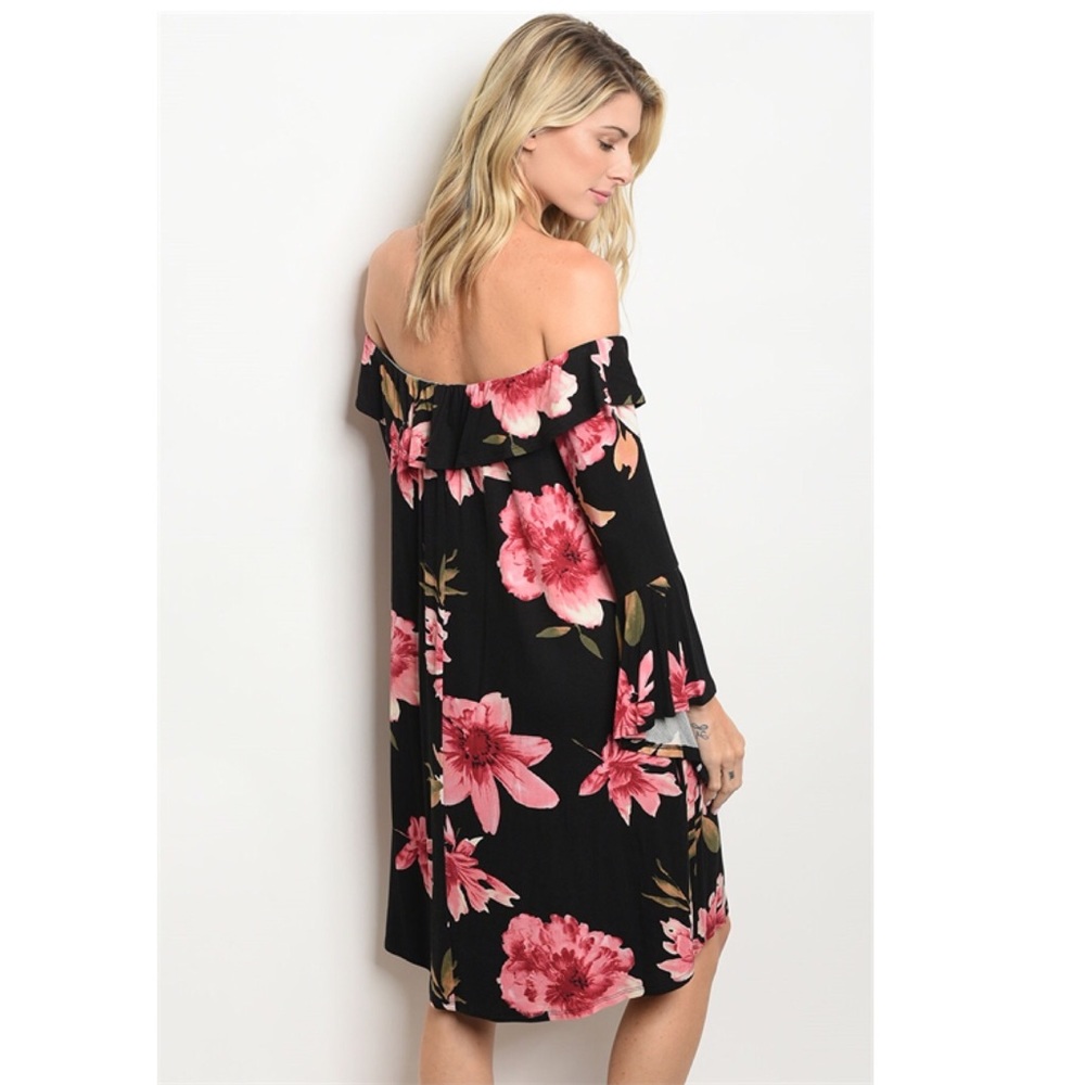 REDUCED💰 Black Floral Off-The-Shoulder Dress - Picture 2 of 5